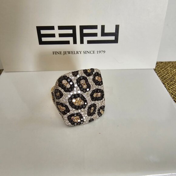 14K Yellow Gold Multi Color Diamond Panther Print ring,  size 9 - Picture 3 of 12